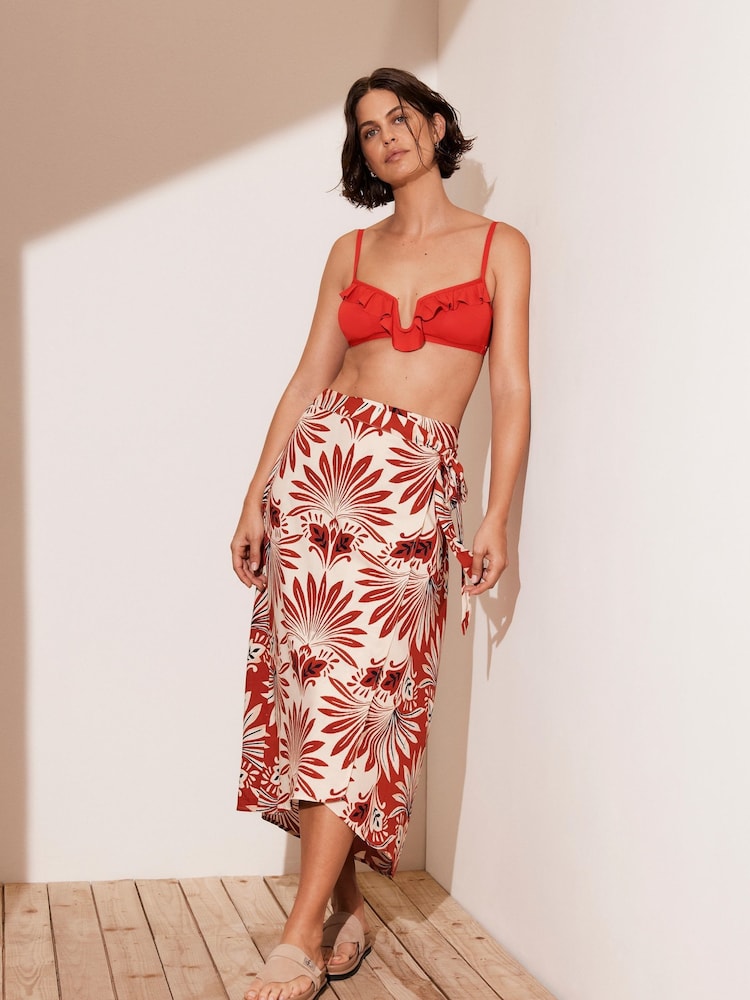 Mint Velvet Red Print Wrap Skirt - Image 1 of 7