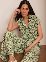 Mint Velvet Green Floral Print Longline Shirt - Image 1 of 8