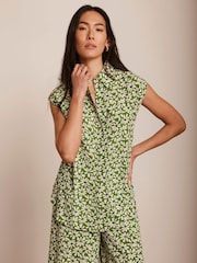Mint Velvet Green Floral Print Longline Shirt - Image 2 of 8