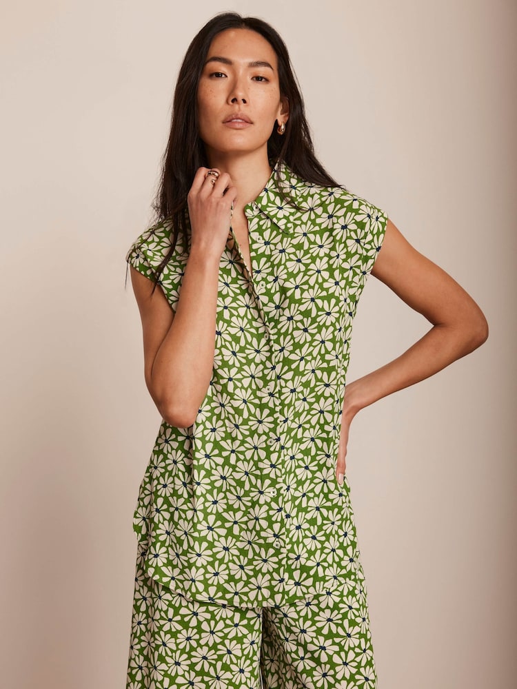 Mint Velvet Green Floral Print Longline Shirt - Image 2 of 8