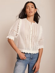 Mint Velvet White Ruffle Trim 100% Cotton Top - Image 1 of 8