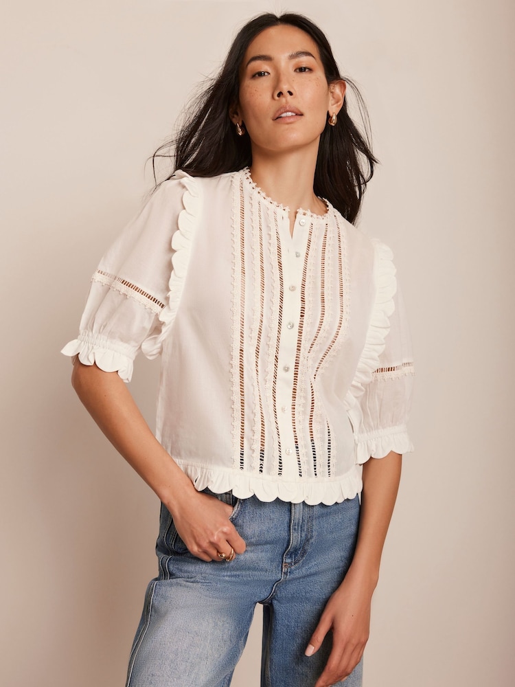 Mint Velvet White Ruffle Trim 100% Cotton Top - Image 1 of 8