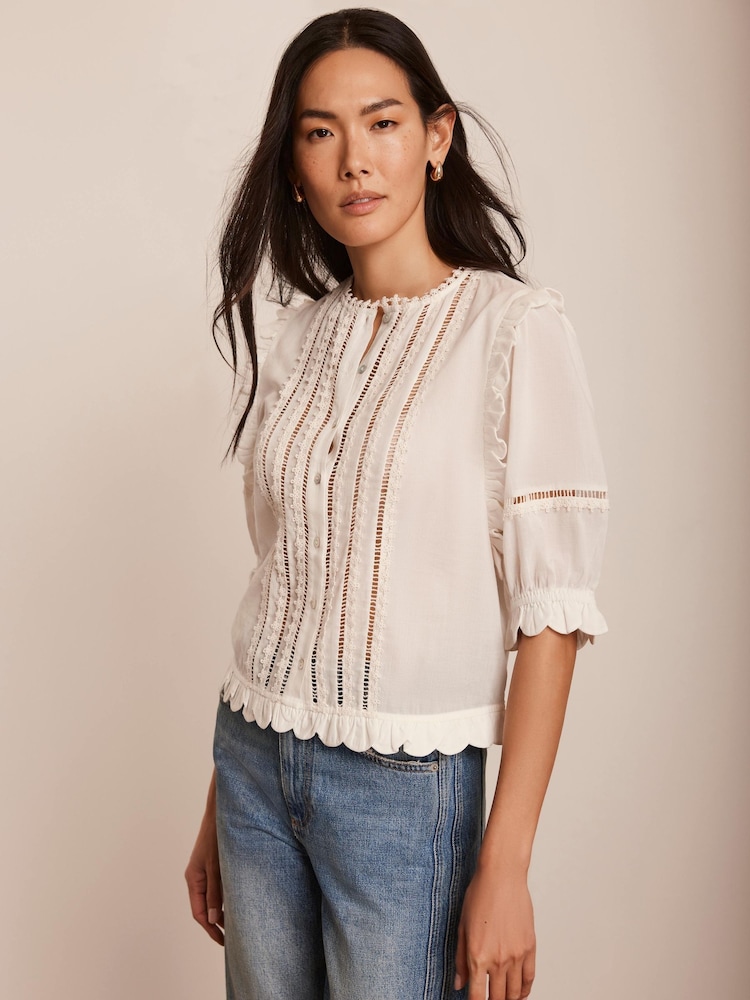 Mint Velvet White Ruffle Trim 100% Cotton Top - Image 2 of 8