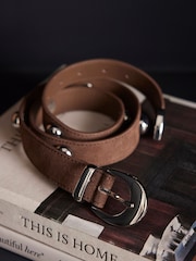 Mint Velvet Brown Leather Studded Belt - Image 2 of 5