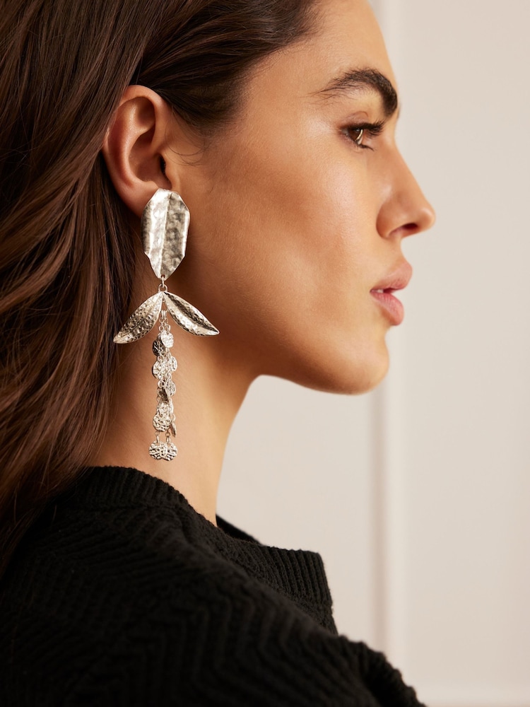 Mint Velvet Silver Tone Statement Floral Earrings - Image 1 of 5 Mint Velvet Silver Tone Statement Floral Earrings - Image 1 of 5