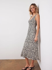 Mint Velvet Black Animal Print Satin Slip Dress - Image 1 of 8