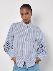 Apricot Blue Embroidered Eyelet Stripe Shirt - Image 2 of 4