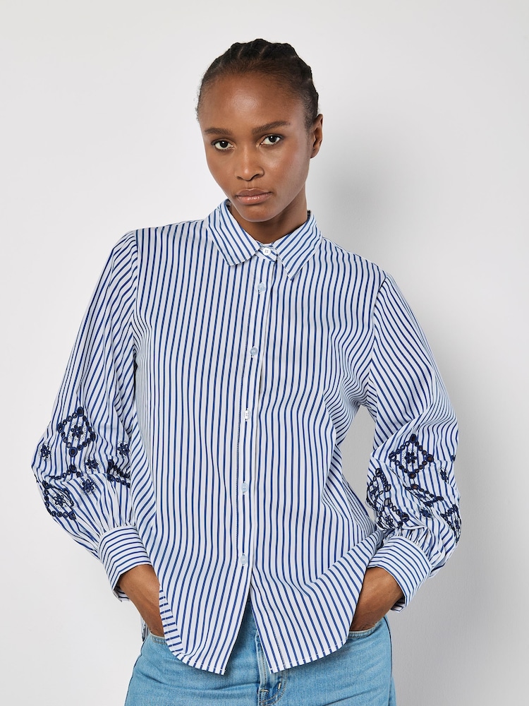 Apricot Blue Embroidered Eyelet Stripe Shirt - Image 2 of 4