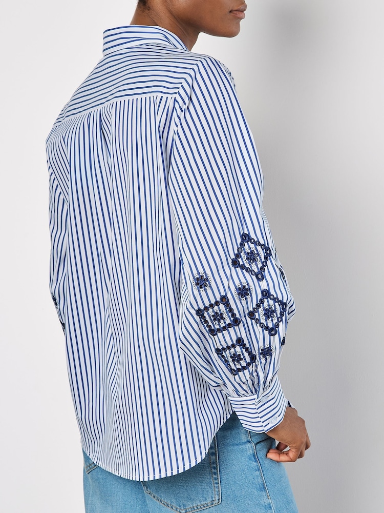 Apricot Blue Embroidered Eyelet Stripe Shirt - Image 3 of 4