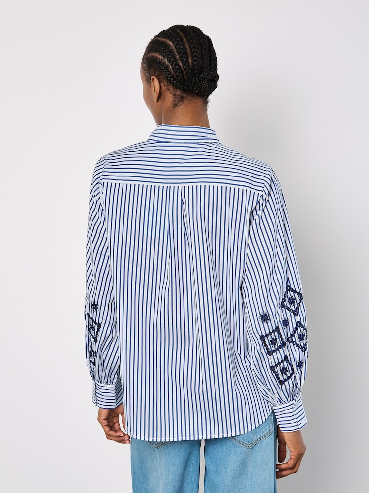 Apricot Blue Embroidered Eyelet Stripe Shirt - Image 4 of 4