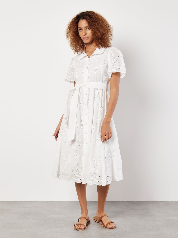 Apricot White Broderie Angel Sleeve Shirt Midi Dress - Image 1 of 4