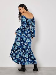 Apricot Blue Floral Print Fluted Sleeve Maxi Dress - Image 3 of 4