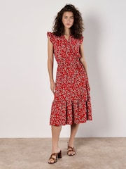 Apricot Red Watercolour Ditsy Frill Wrap Dress - Image 3 of 5