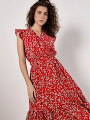 Apricot Red Watercolour Ditsy Frill Wrap Dress - Image 4 of 5
