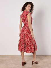 Apricot Red Watercolour Ditsy Frill Wrap Dress - Image 5 of 5