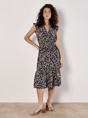 Apricot Blue Watercolour Ditsy Frill Wrap Dress - Image 1 of 4