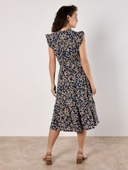 Apricot Blue Watercolour Ditsy Frill Wrap Dress - Image 2 of 4