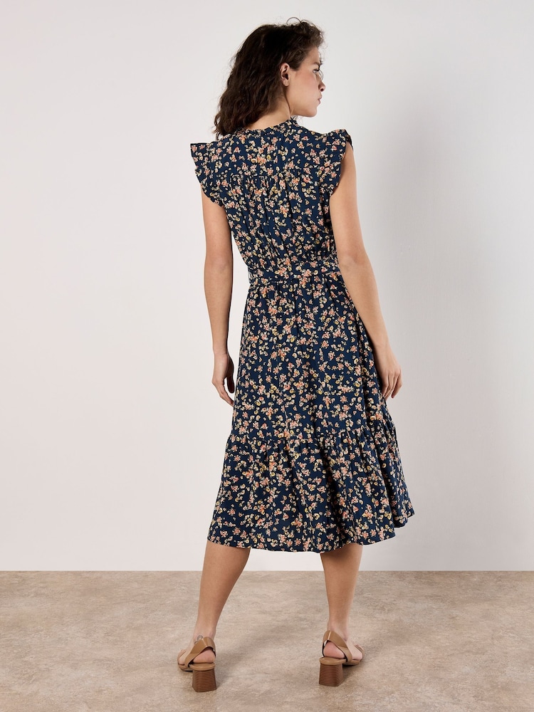 Apricot Blue Watercolour Ditsy Frill Wrap Dress - Image 2 of 4