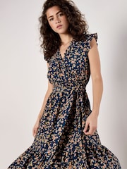 Apricot Blue Watercolour Ditsy Frill Wrap Dress - Image 4 of 4