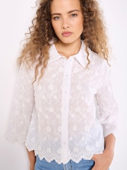 Apricot White 3D Floral Print Embroidered Crop Shirt - Image 1 of 5
