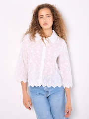 Apricot White 3D Floral Print Embroidered Crop Shirt - Image 5 of 5