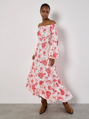 Apricot Pink Floral Print Fluted Sleeve Maxi Dress - Image 2 of 4