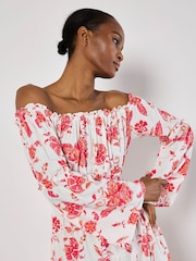 Apricot Pink Floral Print Fluted Sleeve Maxi Dress - Image 3 of 4