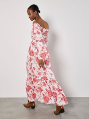 Apricot Pink Floral Print Fluted Sleeve Maxi Dress - Image 4 of 4