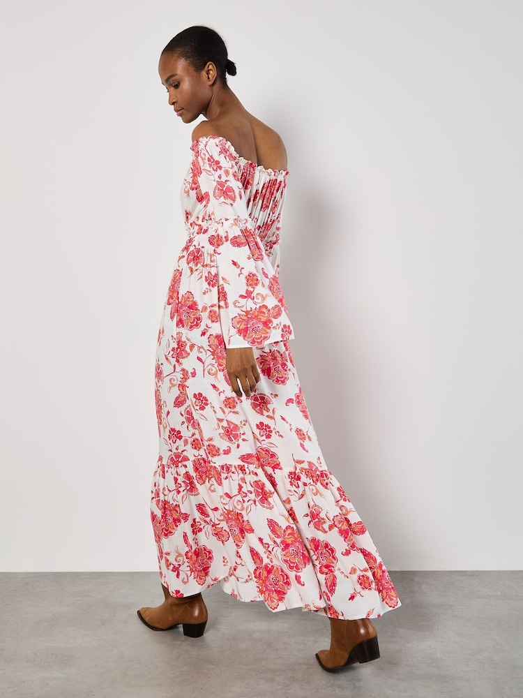 Apricot Pink Floral Print Fluted Sleeve Maxi Dress - Image 4 of 4