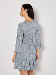 Apricot Blue Metallic Dobby Flute Sleeve Dress - Image 4 of 4