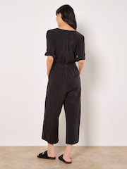 Apricot Black Button Detail Slub Jumpsuit - Image 2 of 4
