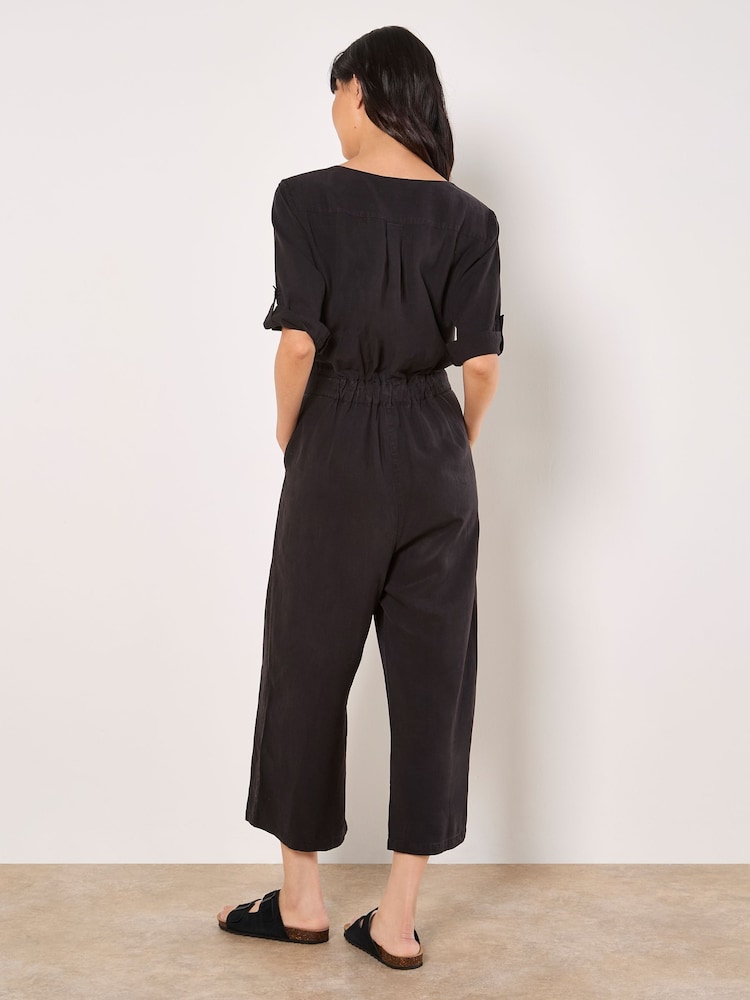 Apricot Black Button Detail Slub Jumpsuit - Image 2 of 4