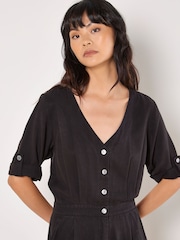 Apricot Black Button Detail Slub Jumpsuit - Image 3 of 4