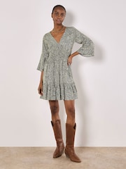 Apricot Green Metallic Dobby Flute Sleeve Dress - Image 2 of 4