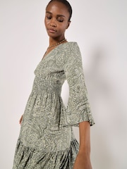 Apricot Green Metallic Dobby Flute Sleeve Dress - Image 3 of 4