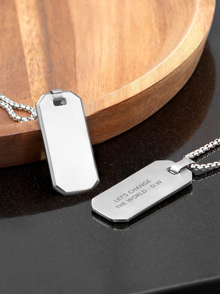 Treat Republic Mens Silver Tone Personalised Metallic Dog Tag Necklace - Image 1 of 5