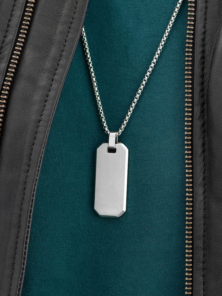 Treat Republic Mens Silver Tone Personalised Metallic Dog Tag Necklace - Image 2 of 5