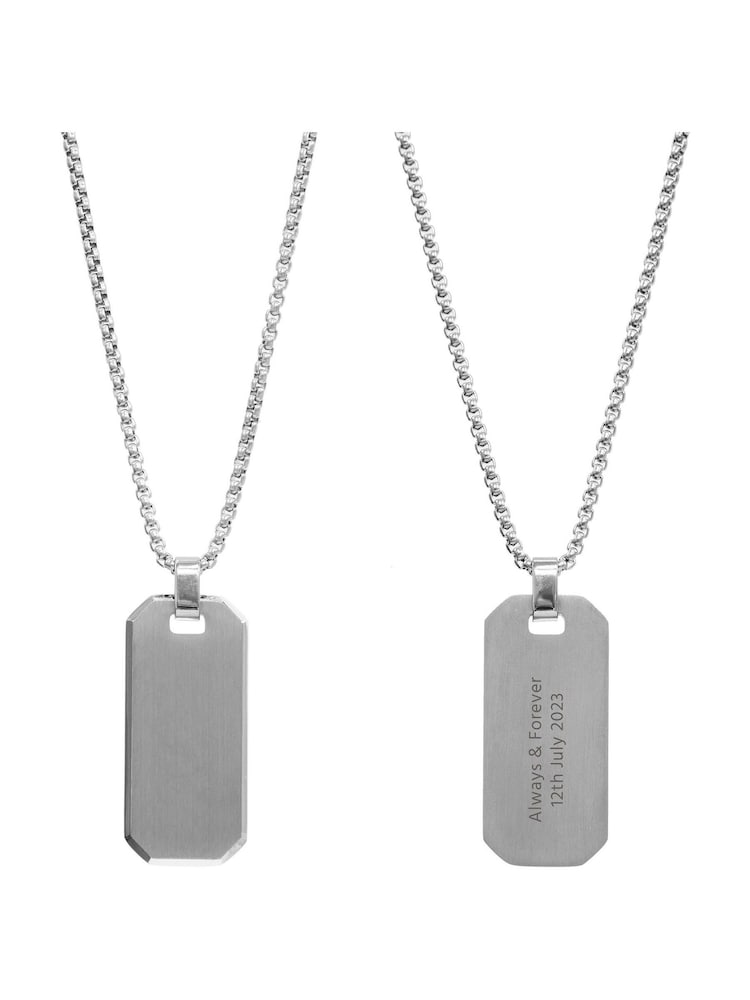 Treat Republic Mens Silver Tone Personalised Metallic Dog Tag Necklace - Image 5 of 5