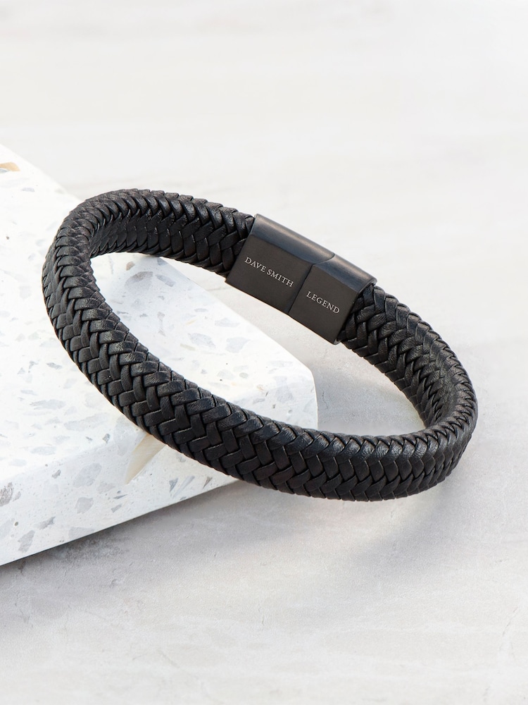 Treat Republic Mens Personalised Braided Leather Bracelet - Image 1 of 5
