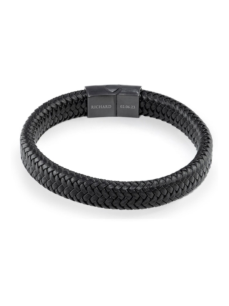 Treat Republic Mens Personalised Braided Leather Bracelet - Image 5 of 5