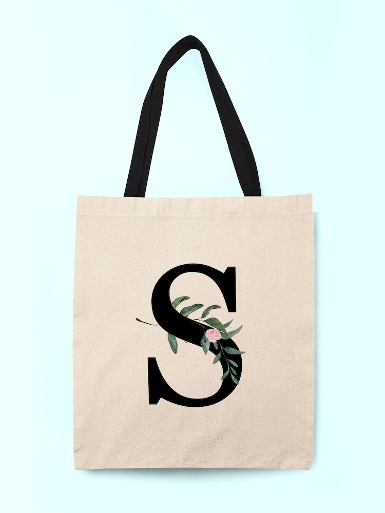 Treat Republic Personalised Floral Print Initial Tote Bag - Image 1 of 3