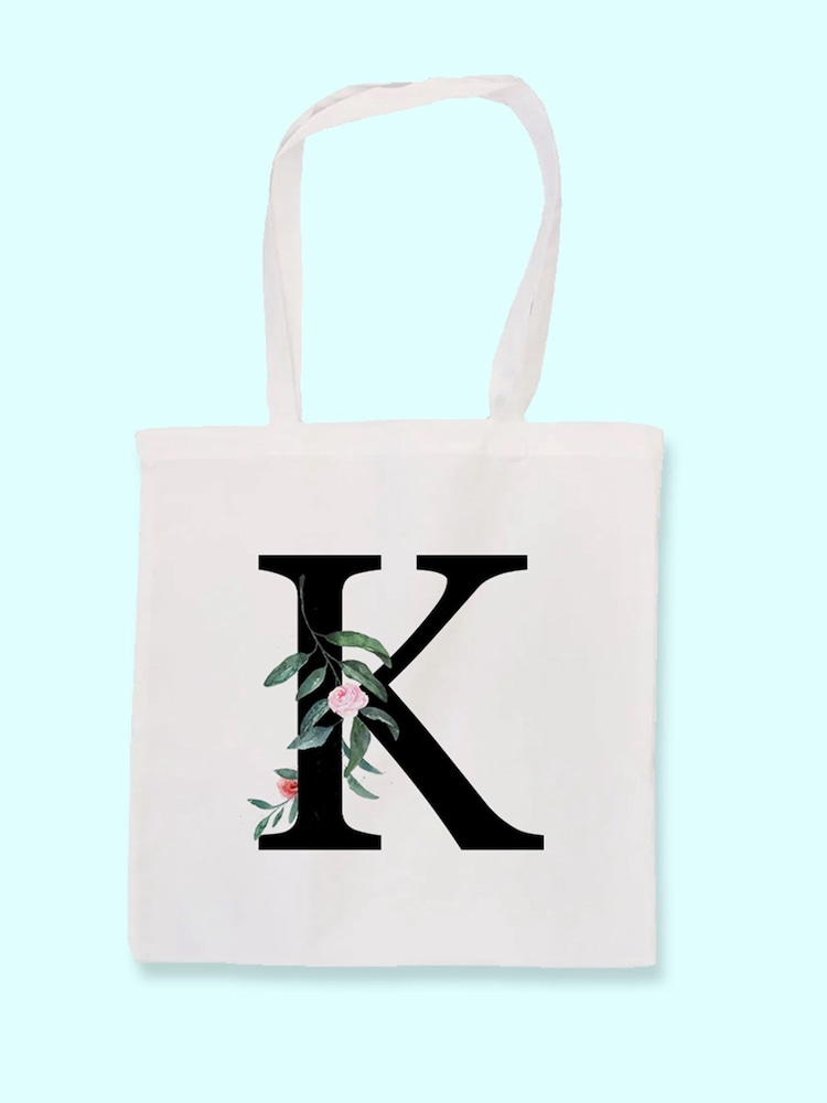 Treat Republic Personalised Floral Initial Tote White Bag - Image 1 of 3