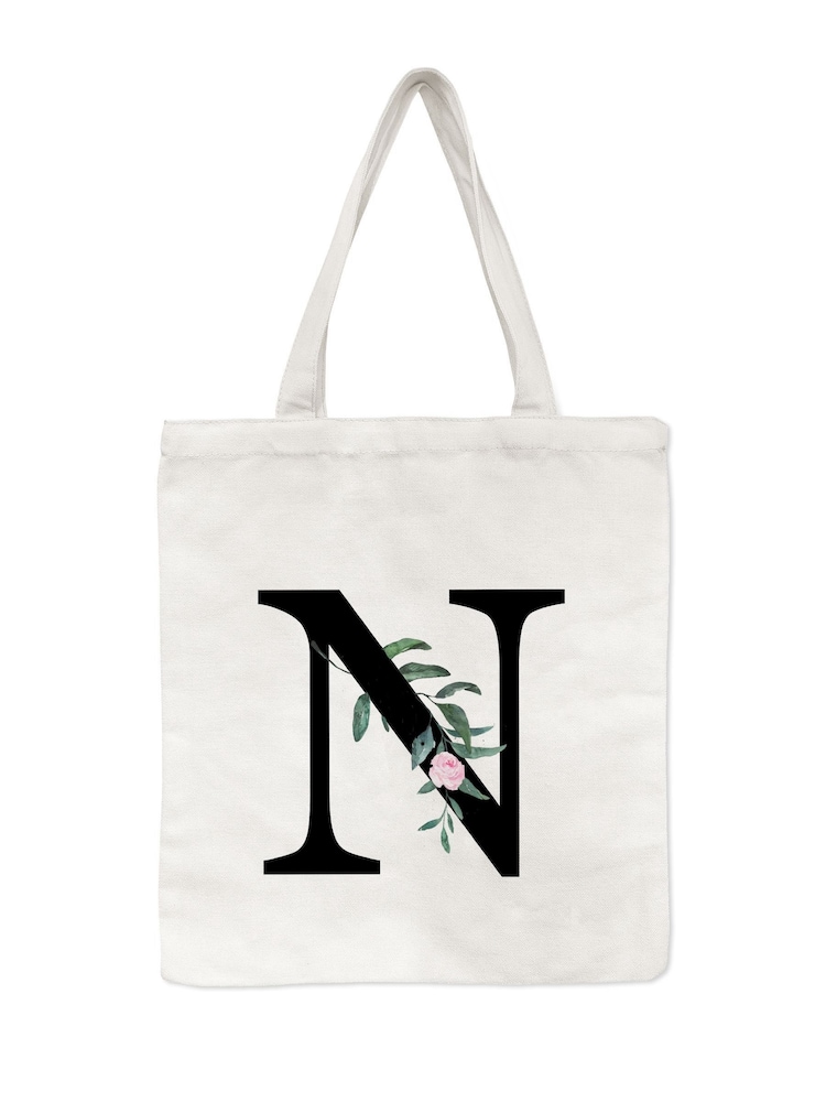 Treat Republic Personalised Floral Initial Tote White Bag - Image 2 of 3