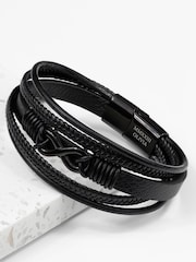 Treat Republic Mens Personalised Infinity Stacked Leather Black Bracelet - Image 1 of 5