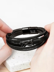 Treat Republic Mens Personalised Infinity Stacked Leather Black Bracelet - Image 3 of 5