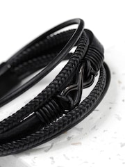 Treat Republic Mens Personalised Infinity Stacked Leather Black Bracelet - Image 4 of 5