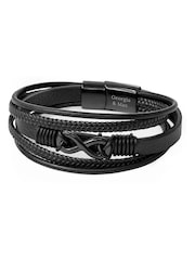 Treat Republic Mens Personalised Infinity Stacked Leather Black Bracelet - Image 5 of 5