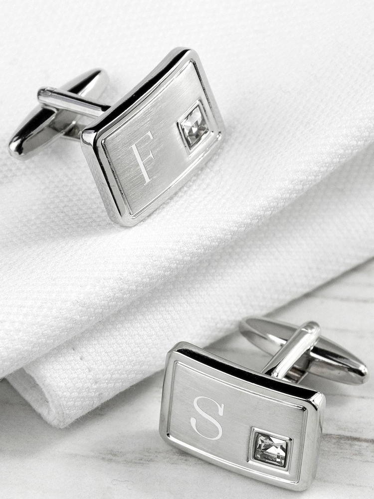 Treat Republic Personalised Brushed Cufflinks with Crystal - Image 1 of 5