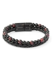 Treat Republic Mens Personalised Tiger's Eye Print Bead and Leather Bracelet - Image 3 of 5