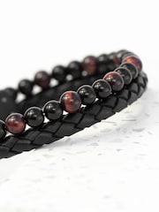 Treat Republic Mens Personalised Tiger's Eye Print Bead and Leather Bracelet - Image 4 of 5